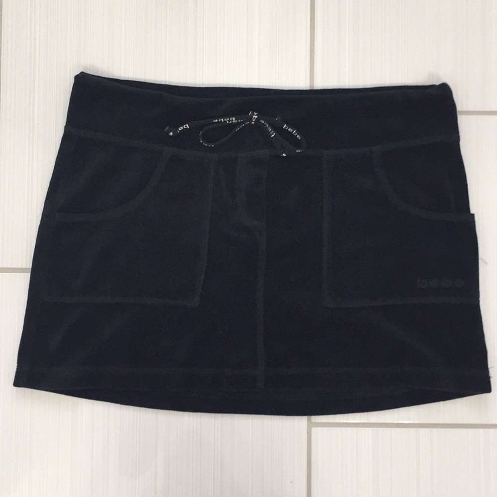 BeBe Mini Black Velour Skirt. Size S.